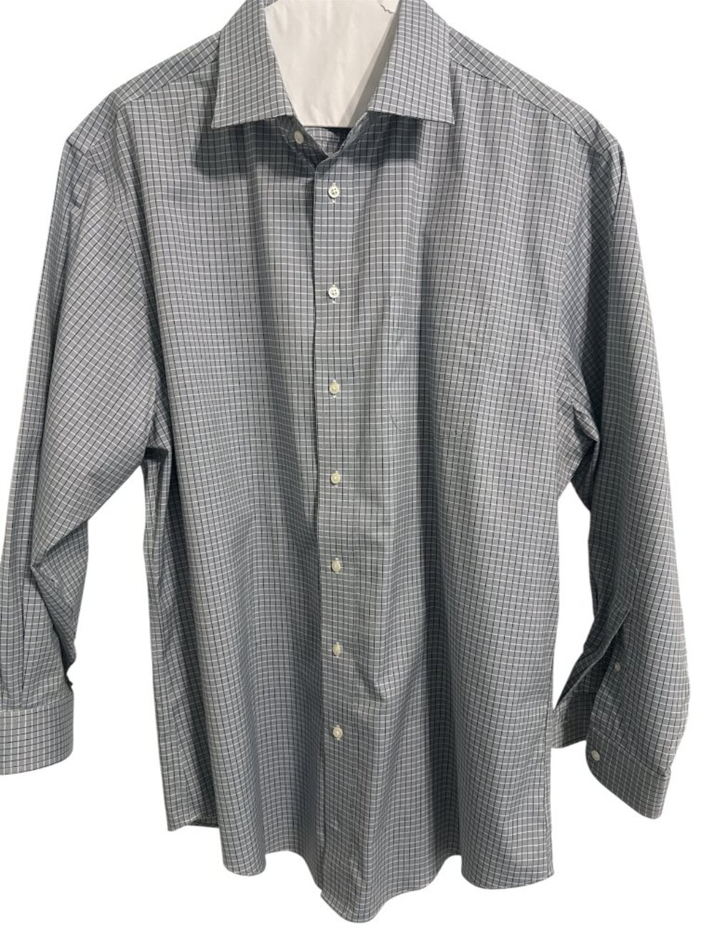 Jos A Bank Traveler 17.5 34 Gray Check Dress Shirt 100% Cotton - NWOT